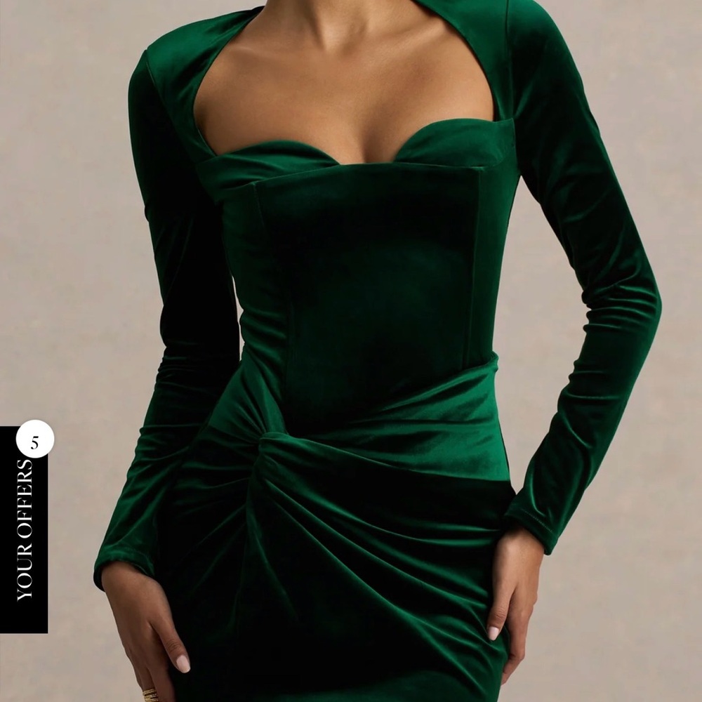 Club L London Emerald Velvet and Satin Lined Long Sleeve Maxi Dress